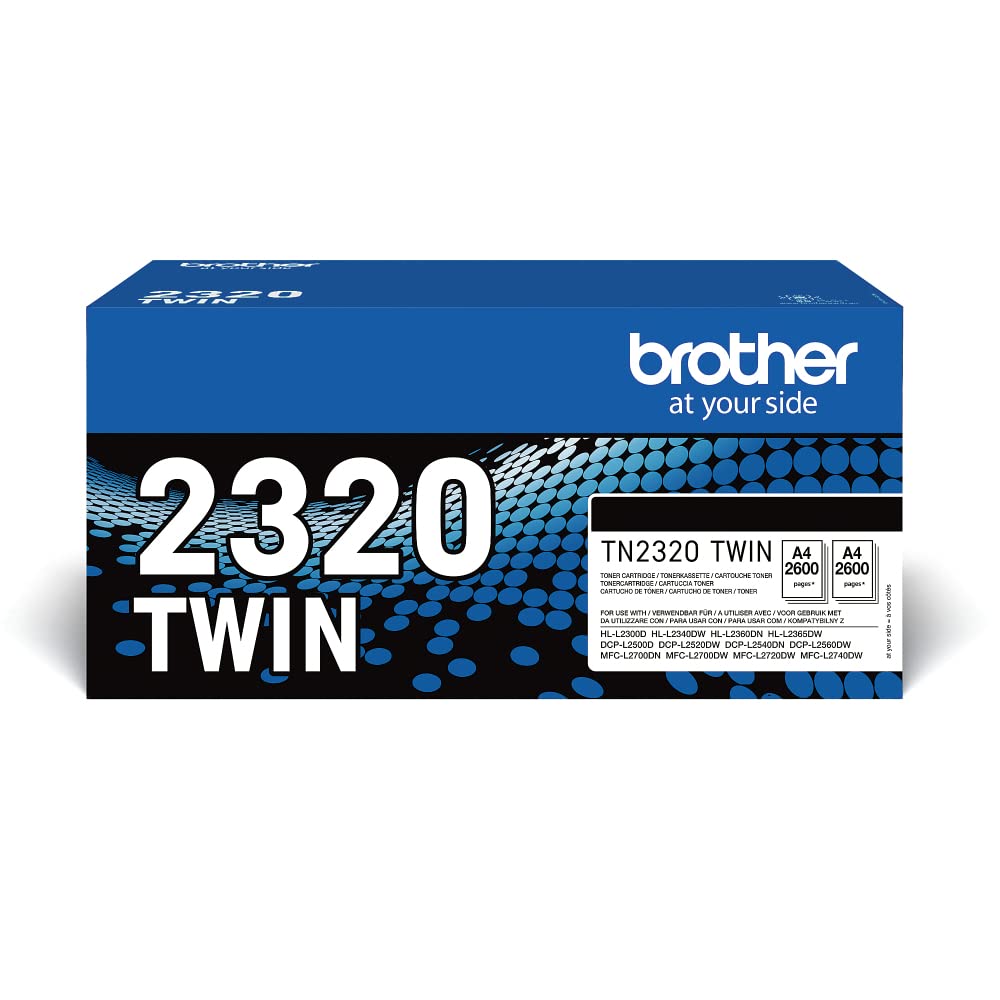 Brother TN-2320TWIN Toner Cartridge, Black, Single Pack, High Yield, includes 2 x Toner Cartridges, Genuine Supplies
