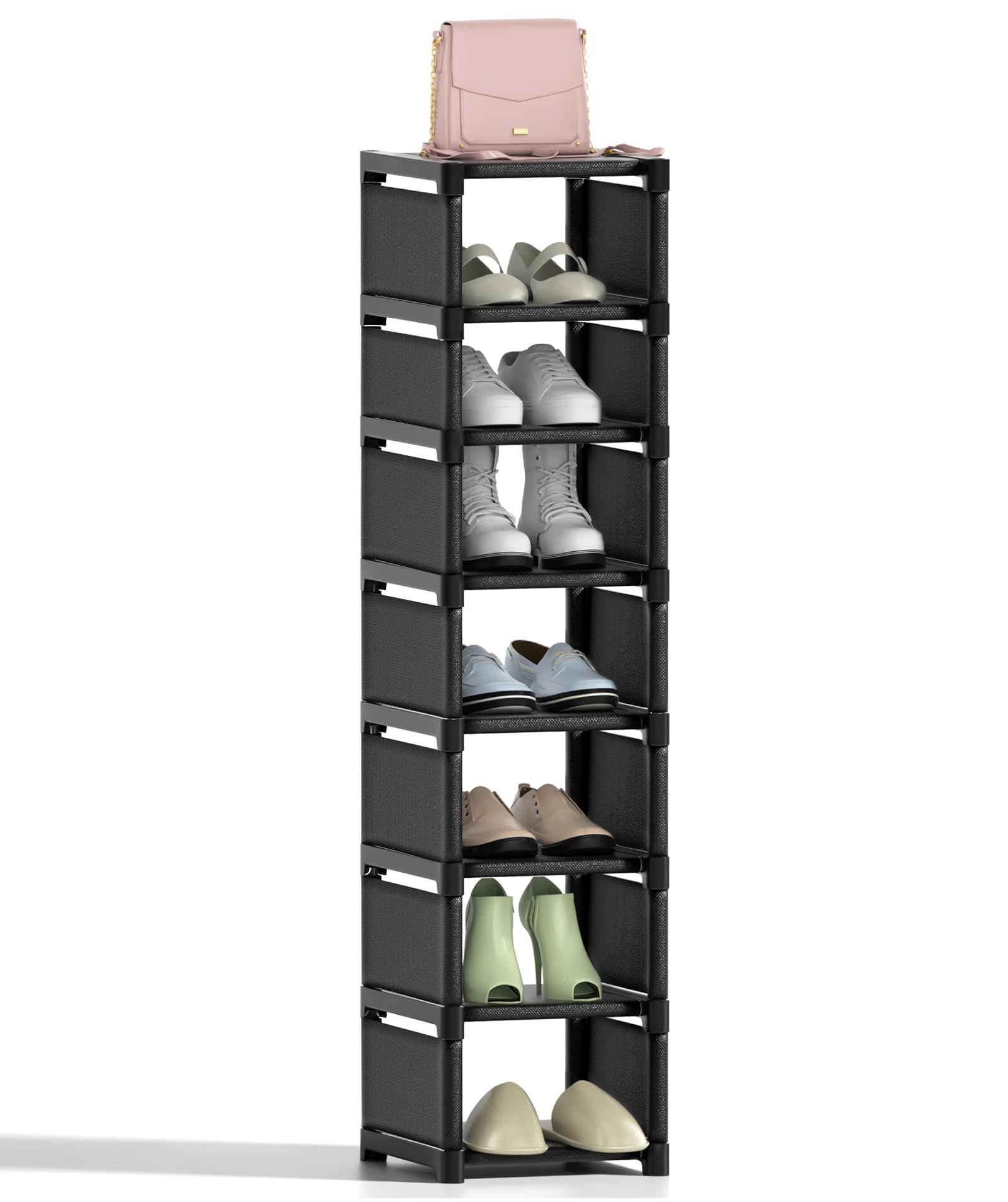 Photo 1 of YMDD 8-Tier Shoe Rack Organizer,Vertical Narrow Space Saving Storage Metal Free Standing Corner Shelf for Closet Entryway Bedroom Garage