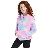 QPANCY Girls Tie Dye Sherpa Pullover Quarter Zip Casual Fuzzy Fleece Sweatshirt with Pocket