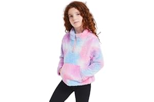 QPANCY Girls Tie Dye Sherpa Pullover Quarter Zip Casual Fuzzy Fleece Sweatshirt with Pocket