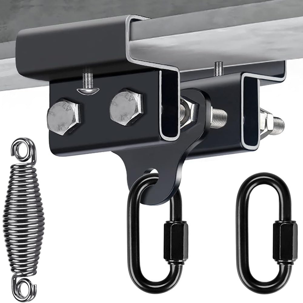 BeneLabel Punching Bag Beam Clamp 9.4-17cm, Boxing Bag I-Beam Hanger Heavy Duty Adjustable Steel Beam Clamp Holder Beam Mount Bracket with Carabiner & 5mm Spring for Boxing Muay Thai Training, 350lbs