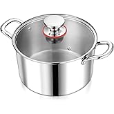 P&P CHEF 6 Quart Tri-Ply Stainless Steel Stock Pot, 6 Qt Stockpot Pasta Cooking Pot with Visible Lid for Soup Vegetable, Induction Cookware for All Stoves, Sturdy & Double Handle, Dishwasher Safe