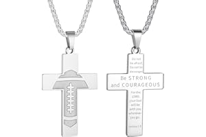 HattiDoris Football Cross Necklace - Boys Inspirational Bible Verse Pendant, Stainless Steel Chain, 22+2 inch Sports Jewelry Gift for Men & Women
