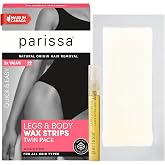 Parissa Wax Strips for Body &amp; Legs, 48 Large Ready-to-Use Hair Removal Strips | No-Heat Wax for Legs, Arms, Underarms &amp; Bikini | Gentle on Sensitive Skin | Includes Ultra Soothe Oil
