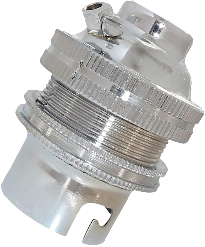 1 Pack Traditional Earthed Solid Brass Lampholder with Shade Retaining Ring | Silver Nickel Finish | B22|B22D | Bayonet Cap — image 1