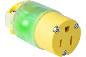 AUNOVG Lighted Straight Blade Electrical Plug and Connector Set 15 Amp 125 Volt NEMA 5-15P NEMA 5-15R 2 Pole 3 Wire Grounding, Commercial Grade, Yellow, 1 Set (Connector)