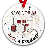 SOL VIBES Drummer Ornament - Save a Drum Bang a Drummer Christmas Tree Decoration - Music Lover Holiday Ornament, Rock Band Decor, Ideas for Drummers, Musicians & Music Teacher