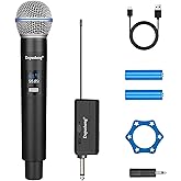 Depusheng Wireless Microphone,Rechargeable Microphone,Handheld Dynamic Wireless Mic for Karaoke Singing, Wedding, DJ, Party, Speech, Church, Class Use,PA System,200ft,Gray (R2 US -1)