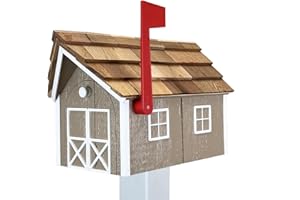 Peaceful Classics Amish Cedar Roof Wooden Mailbox with Window & Door Trim, Mailboxes for Outside, Handcrafted Outside Mailboxes, Post Mount Residential Mailboxes - (Clay & White, Wood)
