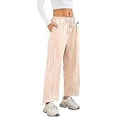 aswulk Womens Wide Leg Track Pants Drawstring High Rise Striped Elastic Waist Baggy Pants