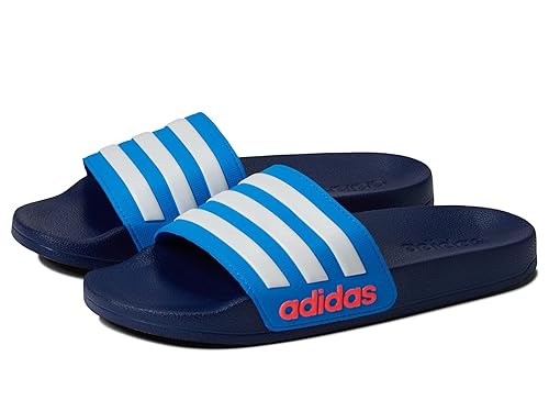 adidas Kids Adilette Shower Slides Sandal, Dark Blue/White/Blue