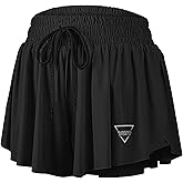 QooNoo 2 in 1 Athletic Shorts for Women Flowy Running Butterfly Shorts with Pockets High Elastic Gym Shorts Tennis Skorts