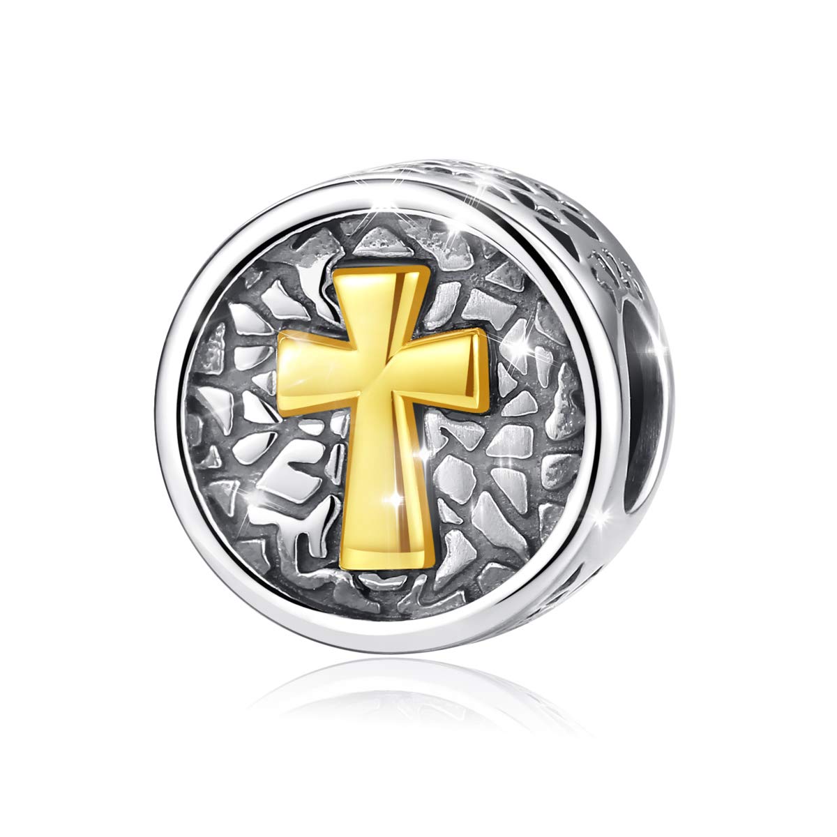 Eusense Pandora Cross Charm, 925 Sterling Silver Vintage Beads Fit European Bracelet