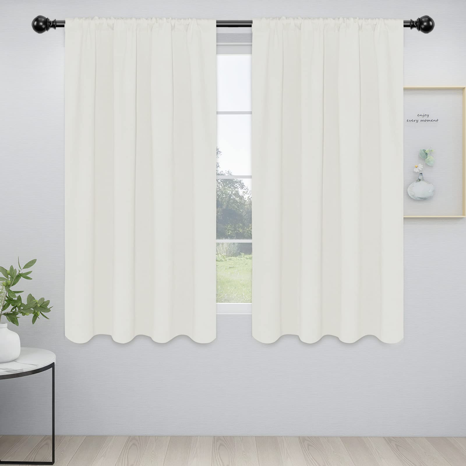 Photo 1 of Easy-Going Rod Pocket Blackout Curtains for Bedroom, Room Darkening Window Curtains for Living Room, Thermal Insulated Noise Reduction Solid Window Drapes, 2 Panels(52x63 in, Ivory)