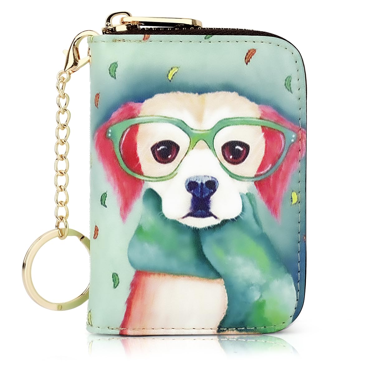 APHISON Credit Card Holder for Women Card Case RFID Blocking Ladies Cute Cartoon Artistic Coin Purses Small Wallet Pouch for Girls/Kids 10 Card Slots Gift Golden Dog