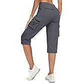 MAGCOMSEN Women's Cargo Capris Pants with 6 Pockets Lightweight Water Resistant Hiking Travel Pants Summer Casual