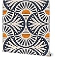 Peel & Stick Wallpaper Swatch - Art Deco Boho Sunset Leaves Gold Geometric Navy Sun Custom Removable Wallpaper by Spoonflower