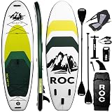Roc Inflatable Stand Up Paddle Board 10' 6" with Premium SUP Paddle Board Accessories, Wide Stable Design, Non-Slip Comfort Deck for Youth & Adults (Lime W/Kayak Seat)