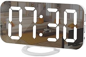 SZELAM Digital Clock Large Display, LED Electric Alarm Clocks Mirror Surface for Makeup with Diming Mode, 3 Levels Brightness, Dual USB Ports Modern Decoration for Home Bedroom Decor-White