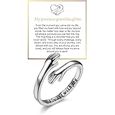 LIU JUN Hug Ring For Granddaughter, Always With You Motivational Stainless Steel Spiral Wrap Twist Open Adjustable Hope Rings Inspirational Gift Jewelry