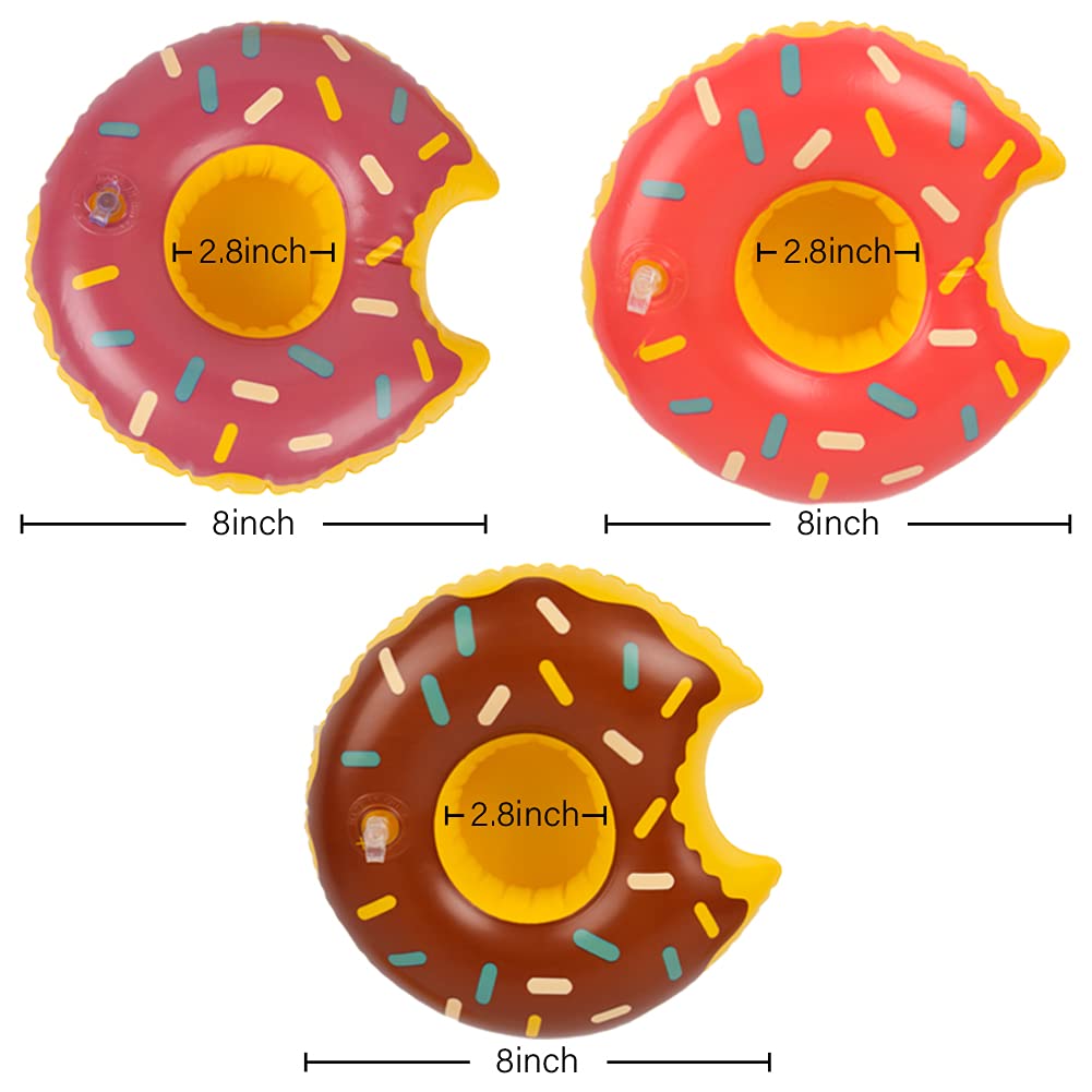 HansGo Inflatable Drink Holder, 12 PCS 8 Inches Donuts Floating Coasters 3 Color Doughnut Drink Floaties for Pool Party Water Fun