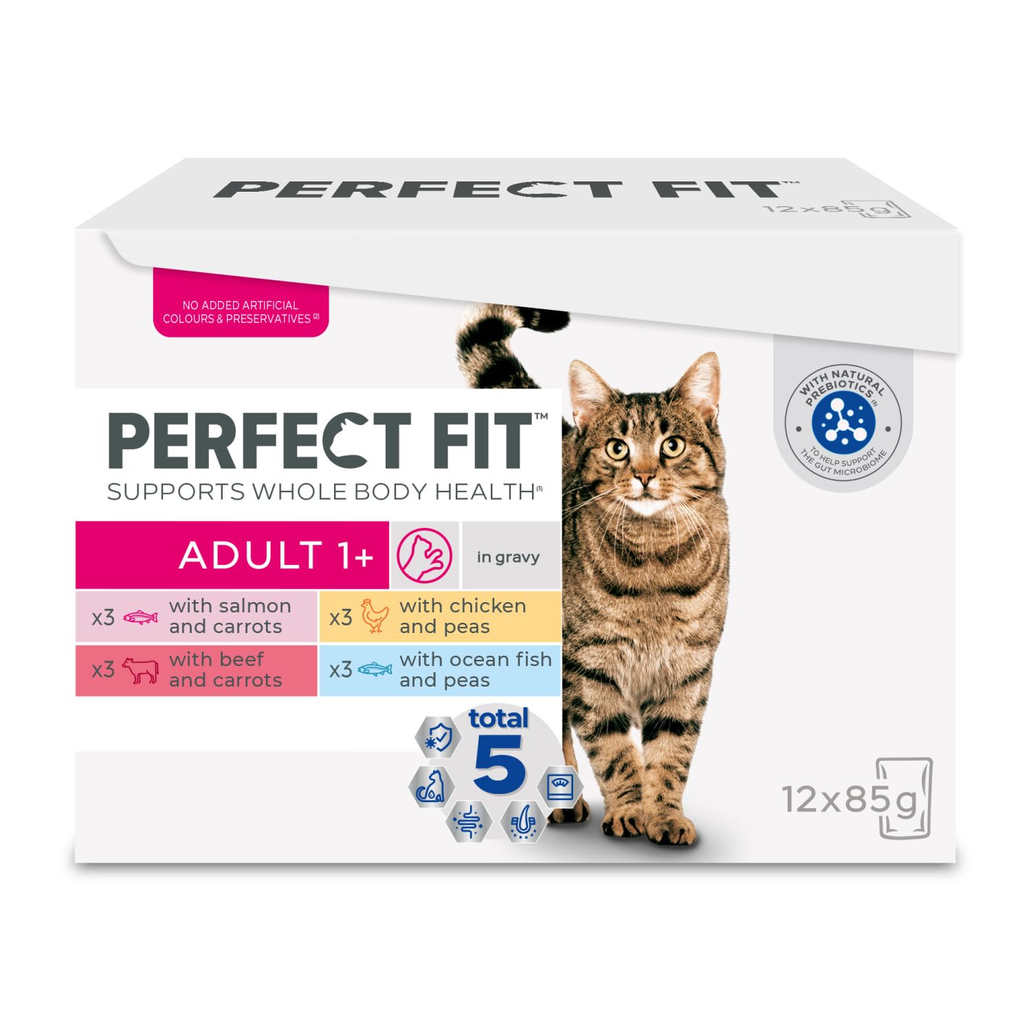 Perfect Fit 1+ Adult Mixed Selection in Sauce 48 Pouches, Complete Premium Wet Cat Food, Pack of 4 (12 x 85 g)