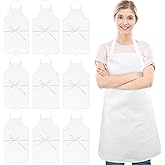 Cabaubl 12 Pack White Aprons Bulk,Unisex Bib Apron,Chef Apron without Pockets,Washable Kitchen Aprons for Women Men Kitchen Cooking, Crafting Painting, BBQ(White)
