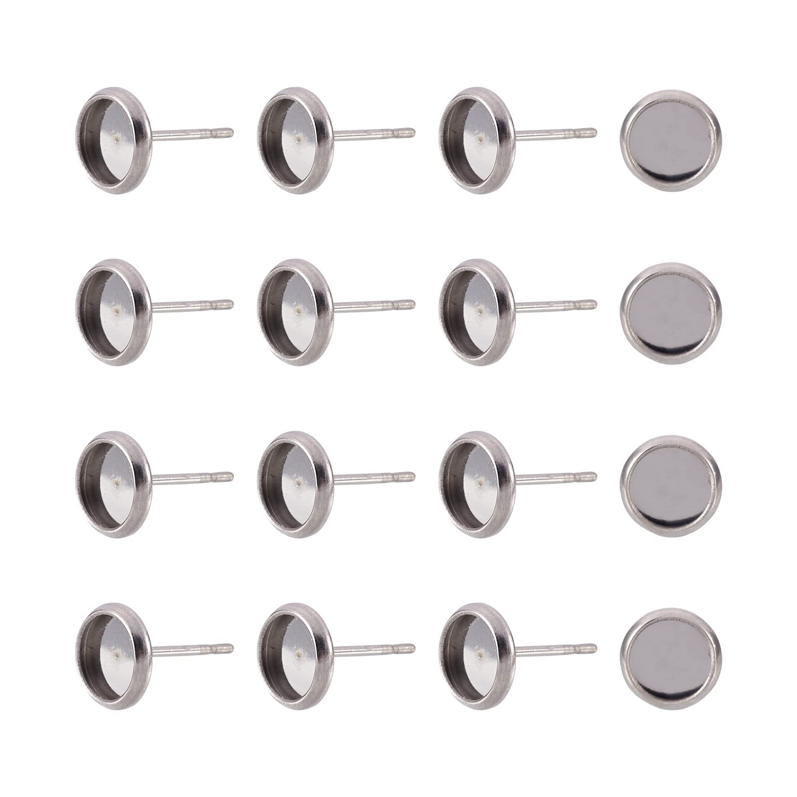 Craftdady 100Pcs Stainless Steel Stud Earring Cabochon Setting Post Cup Bezel Tray Earring Blanks Fit for 6mm
