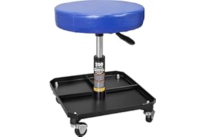 TCE ATR6350U Torin Rolling Pneumatic Creeper Garage/Shop Seat: Padded Adjustable Mechanic Stool with Tool Tray Storage, Blue
