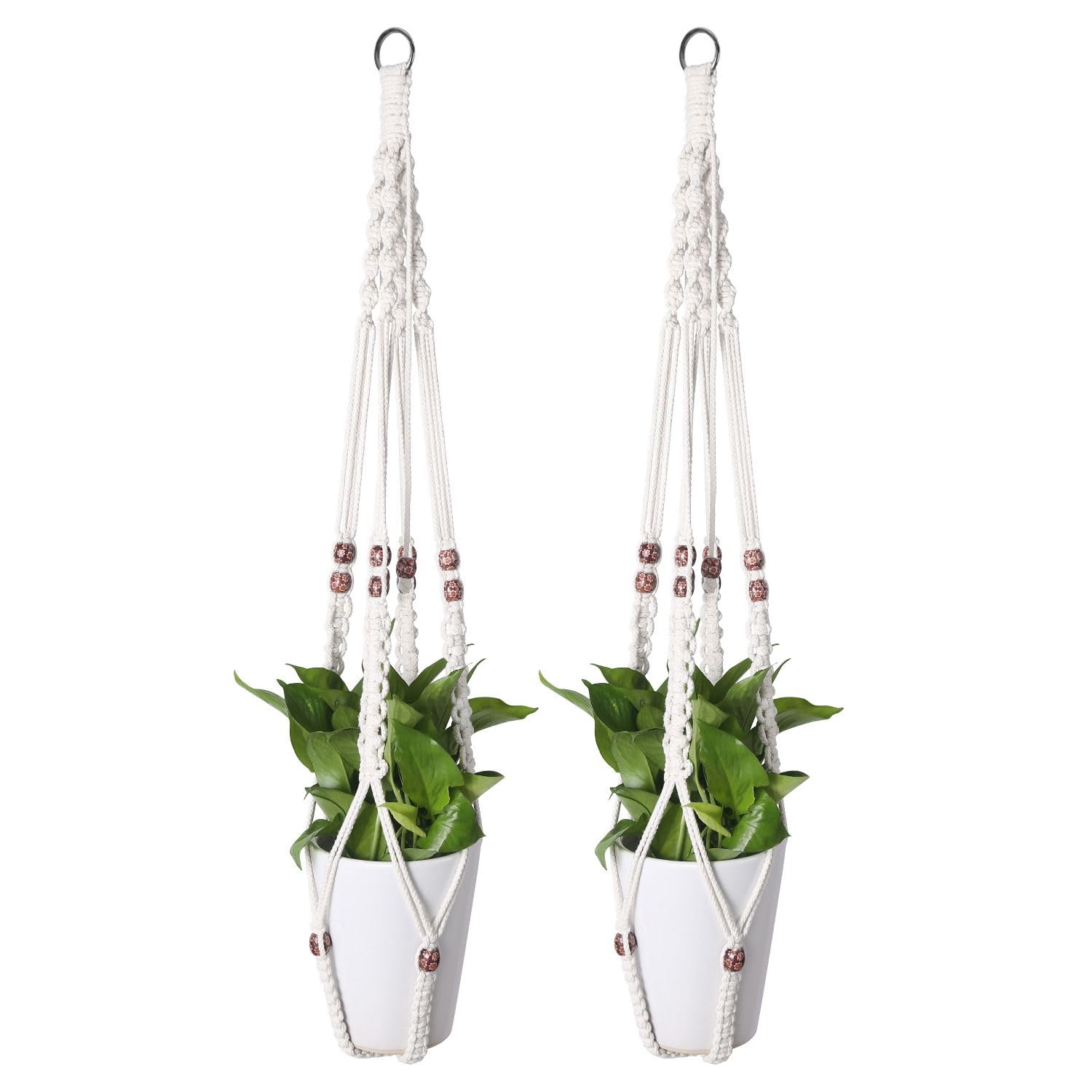Flexzion 2 Pack White Macrame Plant Hanger - 35 Inch Macrame Hanging Planter with C & S Hooks - Indoor Hanging Plant Holder with Woven Cotton Rope for Home Decor (Plant Pot Not Included)