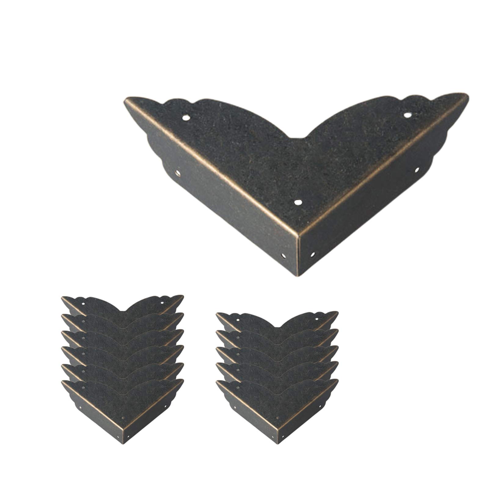 Tonquu 12pcs Vintage Corner Guards, Antique Style Decorative Metal Box Furniture Edge Protector Desk Edge Covers for Table Jewelry Chest Wood Case