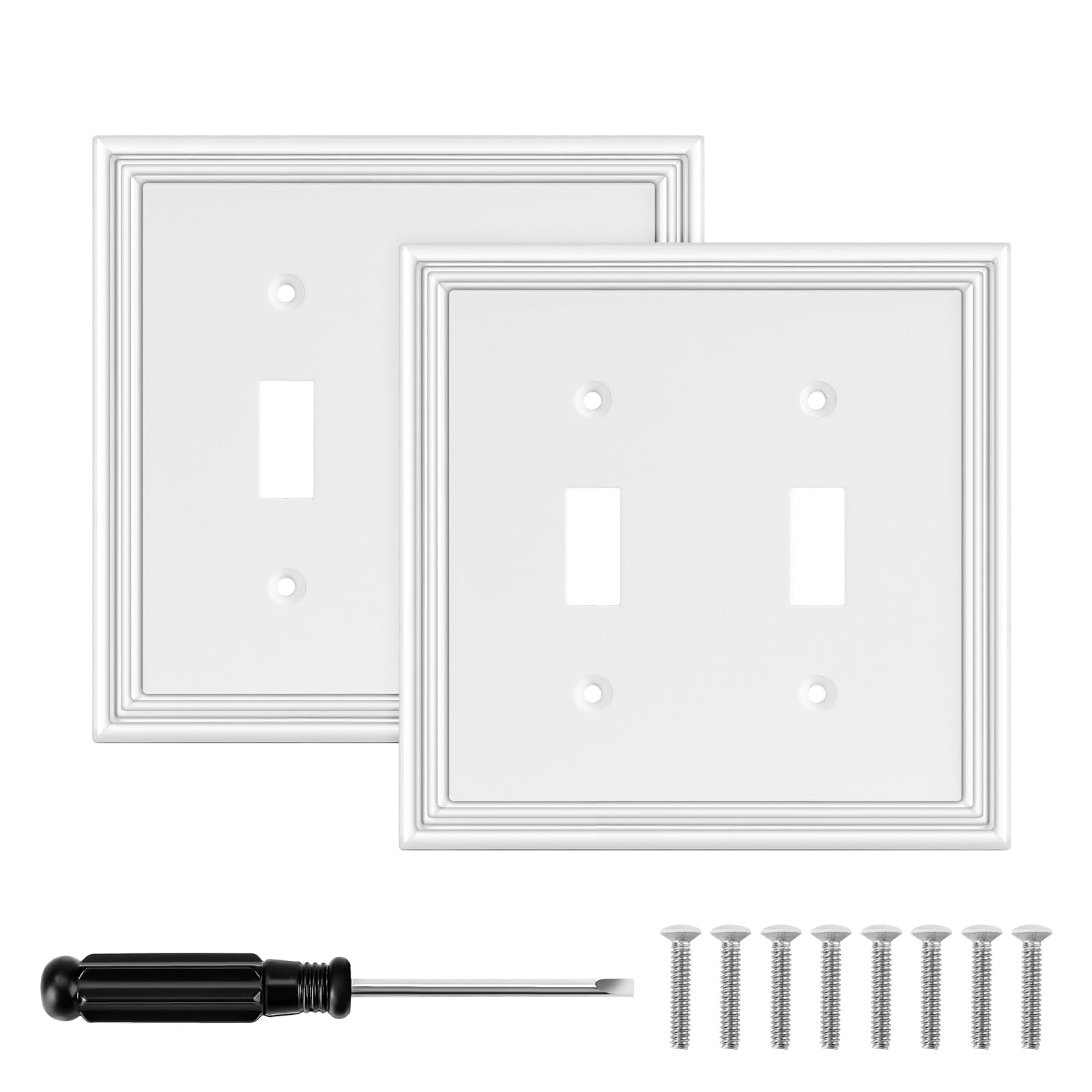 Photo 1 of White Modern Decorative Wall Plate Light Switch Cover Decorator Outlet Covers Rocker Switch Plates Bamboo Fiber Material Wall Plates for Kitchen Bathroom (2 Gang Double Toggle-2 Pack)