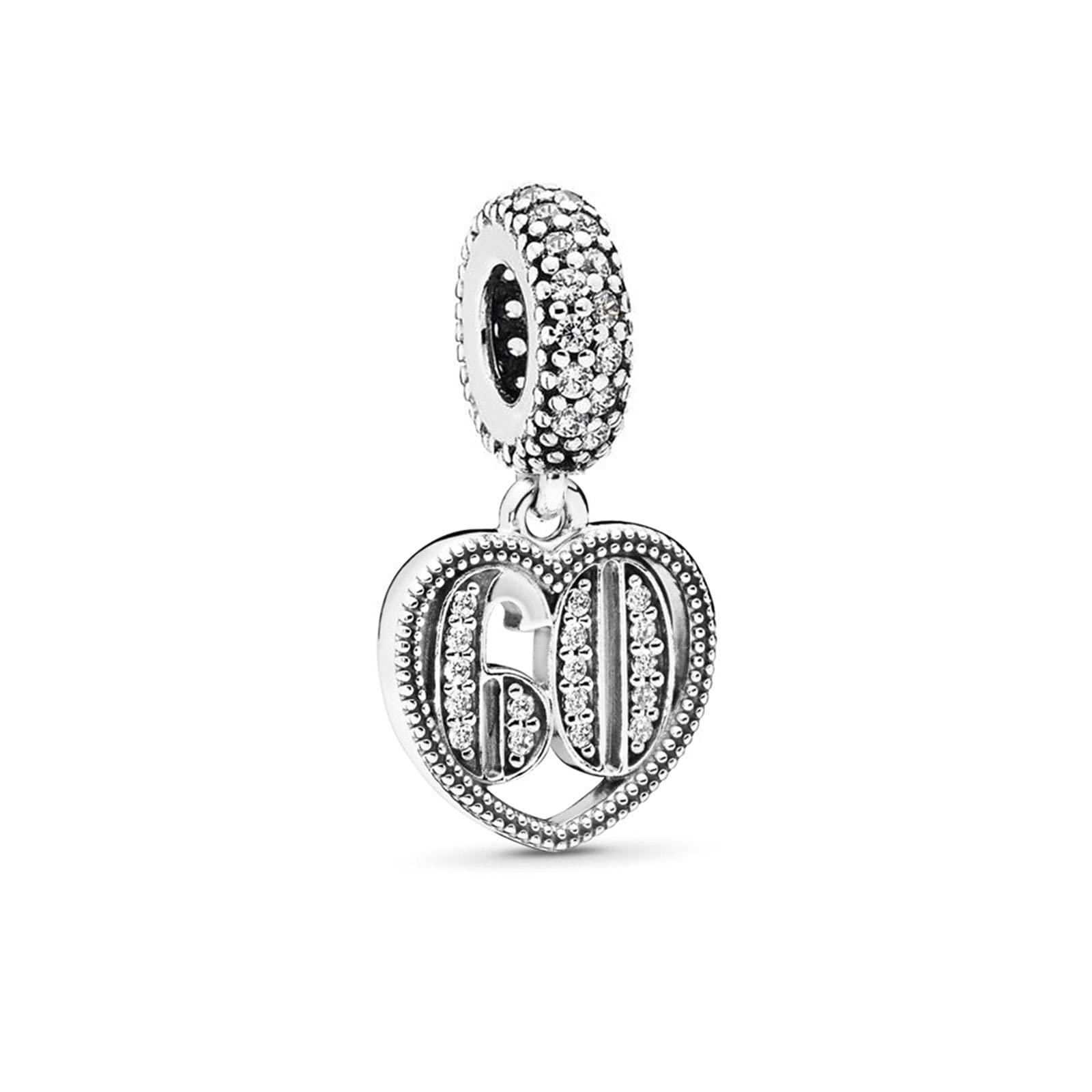 FGT 60 Birthday Celebration Number Heart Charm fits Pandora Charms Bracelets Gift for Women Wife Mum Grandma Mother Sterling Silver
