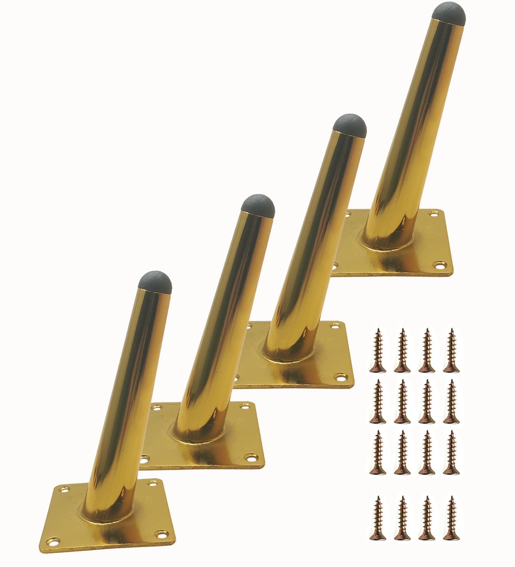 Mimhooy 4Pcs 6 Inch Furniture Legs - Luxury Gold, Oblique Tapered TV Cabinet, Dresser, Coffee Table, Couch Sofa Feet - Mid-Century Modern Style Metal Feet
