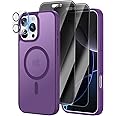 [4 in 1] Magnetic for iPhone 16 Pro Case, 2 Pics Privacy Screen Protectors and 1 Pic Camera Protector, Fit for MagSafe, Military Grade Shockproof Translucent Matte Slim 16 Pro Phone Case 6.3", Purple