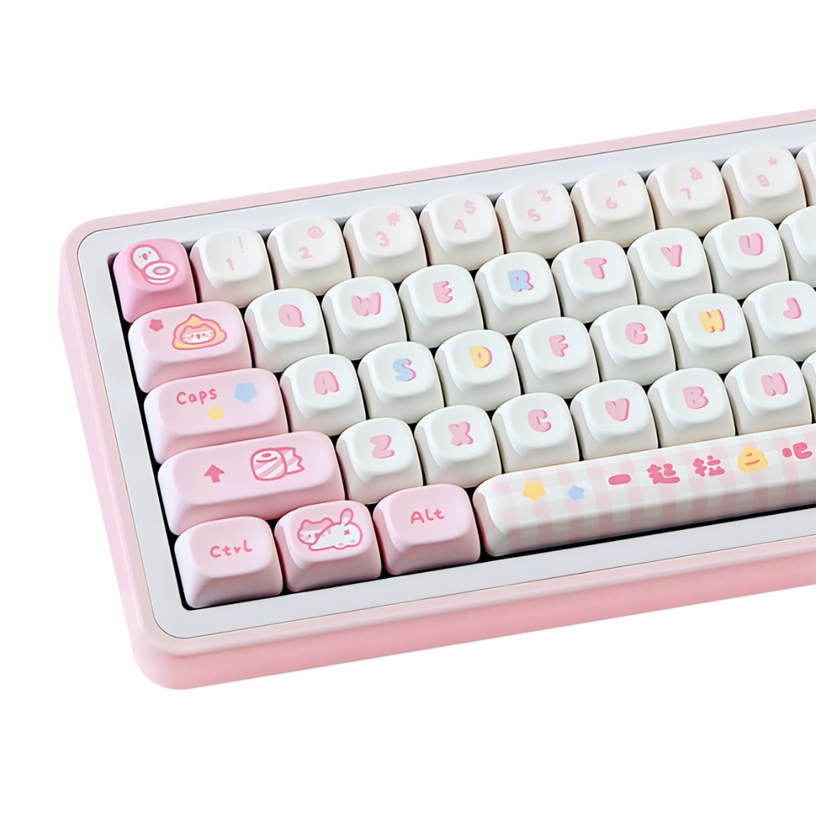 COOMICKEY Pink White Cute Keycaps 126 Keys, MOA