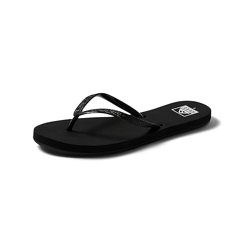 Reef Stargazer Womens Beach Flip Flop, Super Lightweight and Soft Footbed, Thin Glitter Strap, Black/Black, 9
