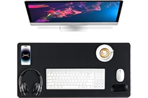 Niviy Ergonomic Mouse Pad with Wrist Rest and Desk pad, Faux Leather Large Mouse pad Nonslip Rubber Base Computer Keyboard Mouse Mat for Office and Home Work (31.5" x 15.7", Black)