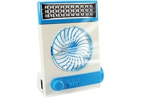 Ansee Solar Fan Camping Fan Cooling Table Fans 3 in 1 Multi-Function with Eye-Care LED Table Lamp Flashlight Torch Solar Panel Adaptor Plug for Home Use Camping (Blue)