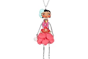 BONSNY Paris Doll Necklace Dress Handmade Pendant Alloy Crystal Flower Long Chain Fashion Jewelry