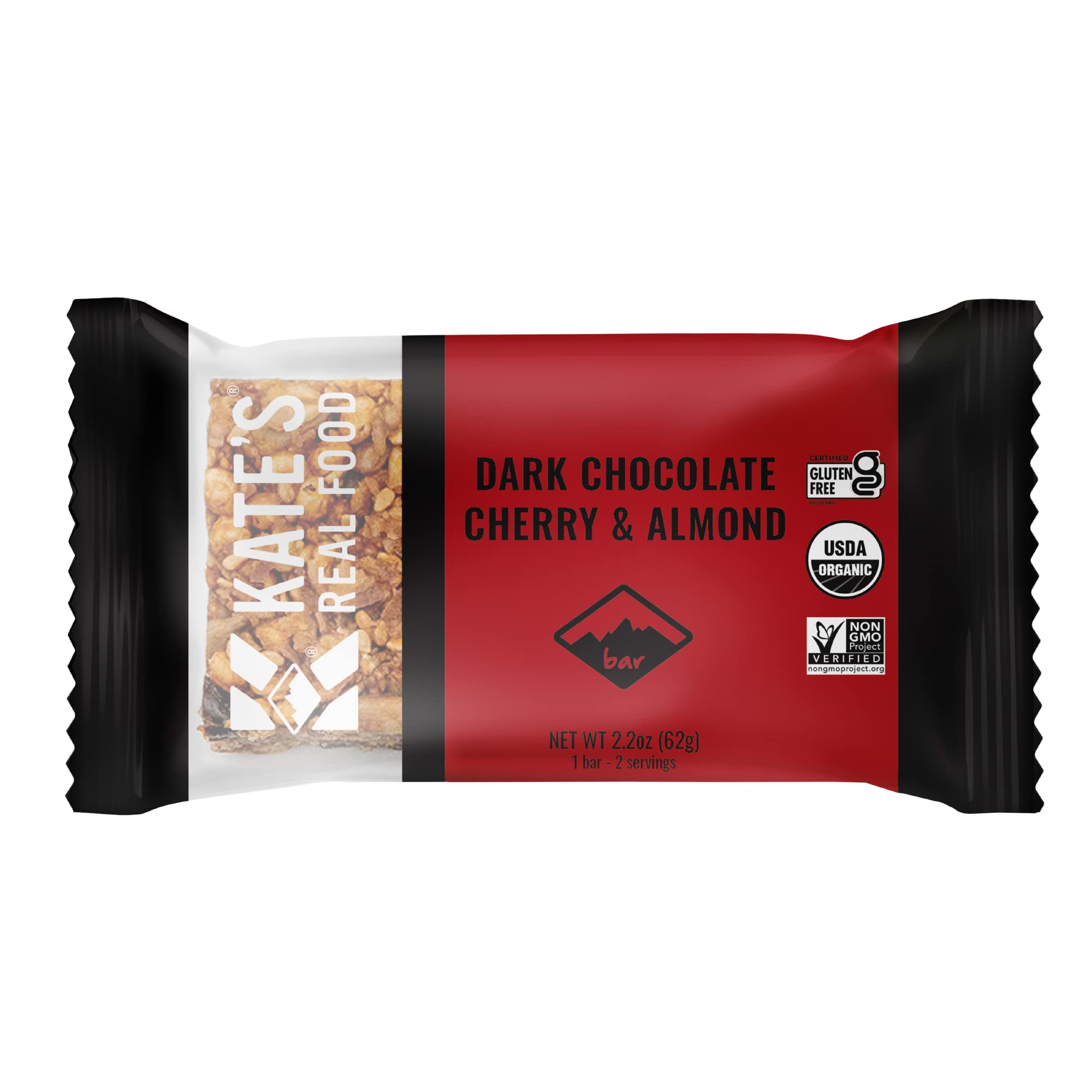Kates Real Food Organic Dark Chocolate Cherry & Almond Handle Bar 12 Count, 2.2 Oz
