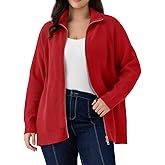 CARCOS Women's Plus Size Cardigan Zip Up Lightweight Long Sleeve Knit Sweaters Oversized Collared Casual Jacket XL-5XL