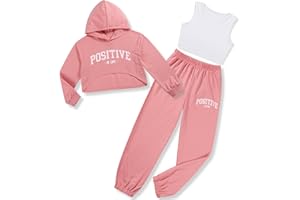 Zupora Girls 3 Piece Outfits Long Sleeve Hoodie Sweatshirt Crop Tank Sweatpants Set Athletic Sports Dance School 6-14