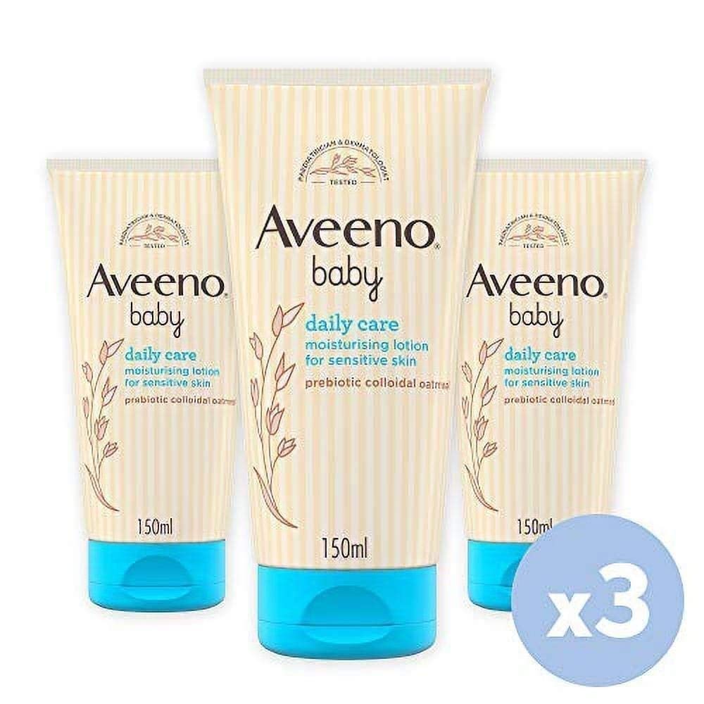 Aveeno Baby Daily Care Moisturising Lotion (3 x 150ml), Soothing Baby Cream to Provide 24-Hour Hydration Suitable for Newborns and Infants, Gentle Lotion for Dry, Sensitive Skin Prone to Eczema