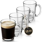 Godinger Coffee Mugs, Clear Glass Coffee Cups,10oz Set of 4, Made in Italy | Glass Coffee Mugs, Clear Glass Tea Cups, 10oz Tea Glass Mug, Hot Beverage Cups set, Kitchen Gift Set