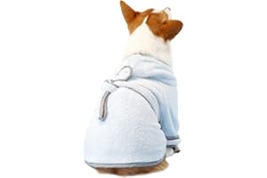 HDKUW Dog Bathrobe, Microfiber Fast Drying Absorbent Hooded Bath Towel White for Puppy Small Medium Large Dog Cat (M, LightCyan)
