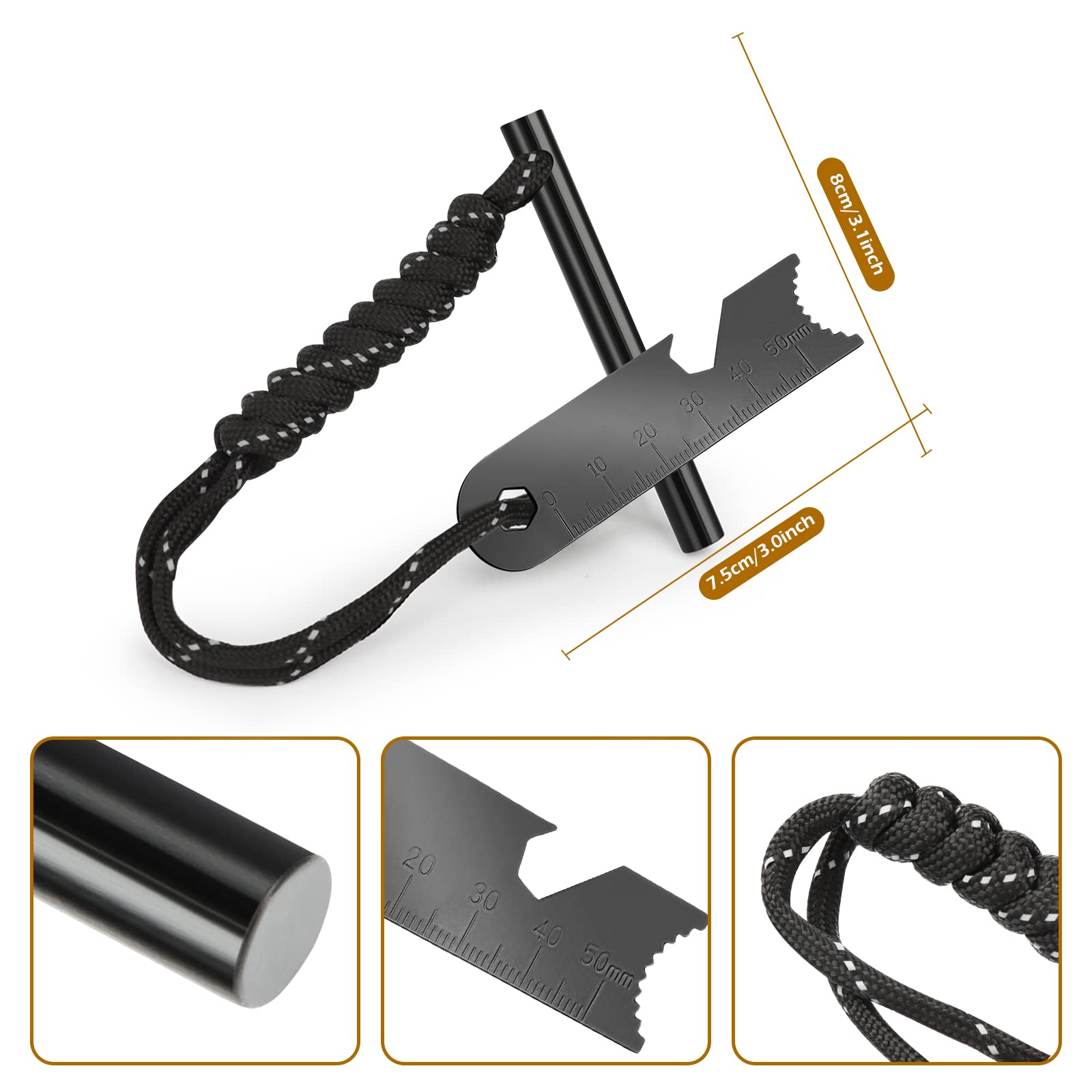 UKOFEW Flint Set, Fire Starter, Outdoor Equipment for Fire Making, with Bottle Opener, Fire Starter for Outdoor, Survival, Bushcraft, Camping