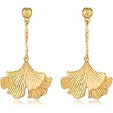 AOLIMI Gold/Silver Ginkgo Leaf Dangle Earrings for Women Statement Earrings Boho Plant Leaf Earrings Fashion Jewelry