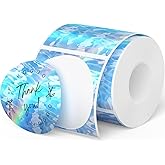 FLYQGGO 2-Inch Round Holographic Thermal Sticker Labels, with Rainbow Wave & Glitter Design, for Every Tags, Custom DIY Logo Applications, Waterproof and Tear-Resistant, Ocean Blue(200Pcs/Roll)