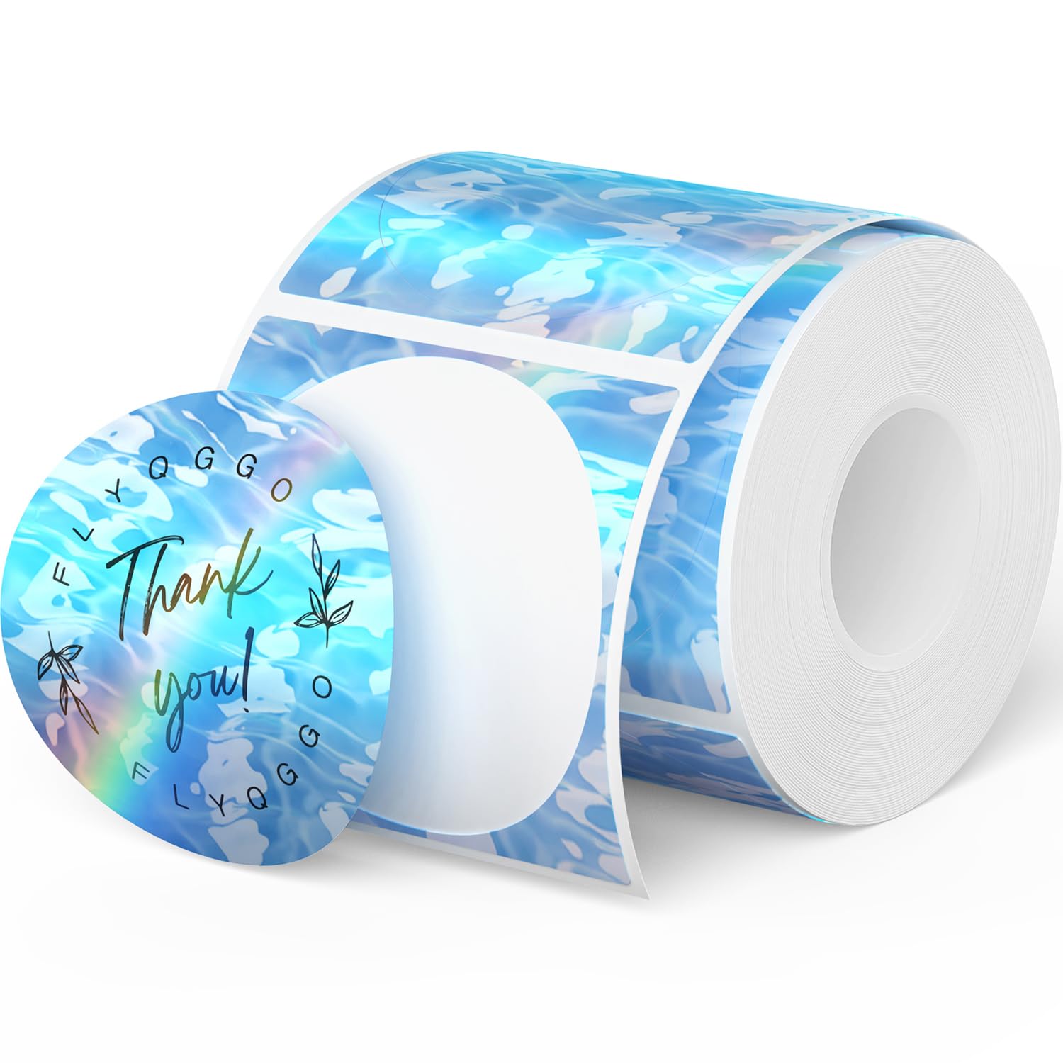 Photo 1 of FLYQGGO 2 inch Holographic Thermal Sticker Labels, Printable Circle Thermal Labels Sticker Rainbow Glitter for Price, Barcode, Name, DIY Custom Logo Design Ocean Blue(200Pcs/Roll)